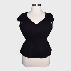 Old Navy Black Peplum Blouse with Cut Out Sleeves